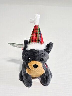 Festive Voice Singing Black Bear Plush Christmas Ornament 6" Sound Plush NWT